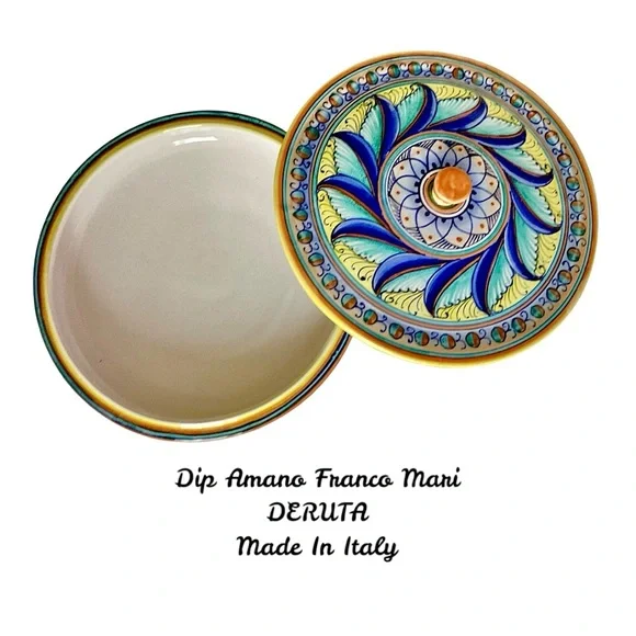 Stunning Vintage Signed Franco Mari DERUTA Bowl w/Matching Lid Made In Italy - Picture 5 of 12